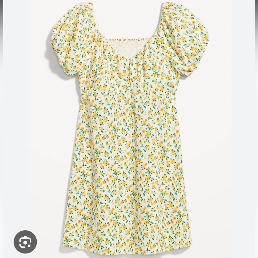 Old Navy Yellow Floral V-Neck Mini Swing Dress